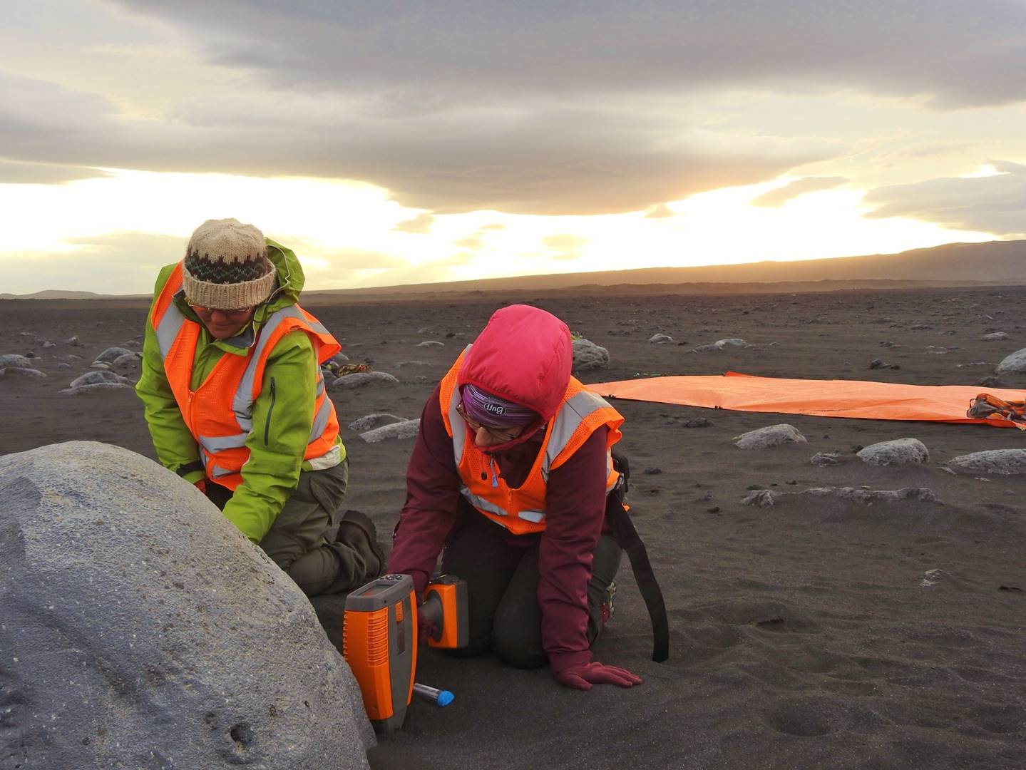 Erika Rader and Elena Amador use handheld portable chemical analysis instrumentation
