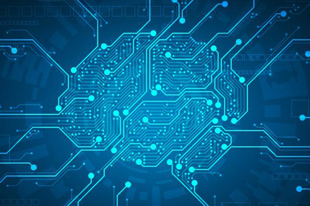 Illustration of a glowing digital brain formed by interconnected circuit traces, representing artificial intelligence and advanced computing.