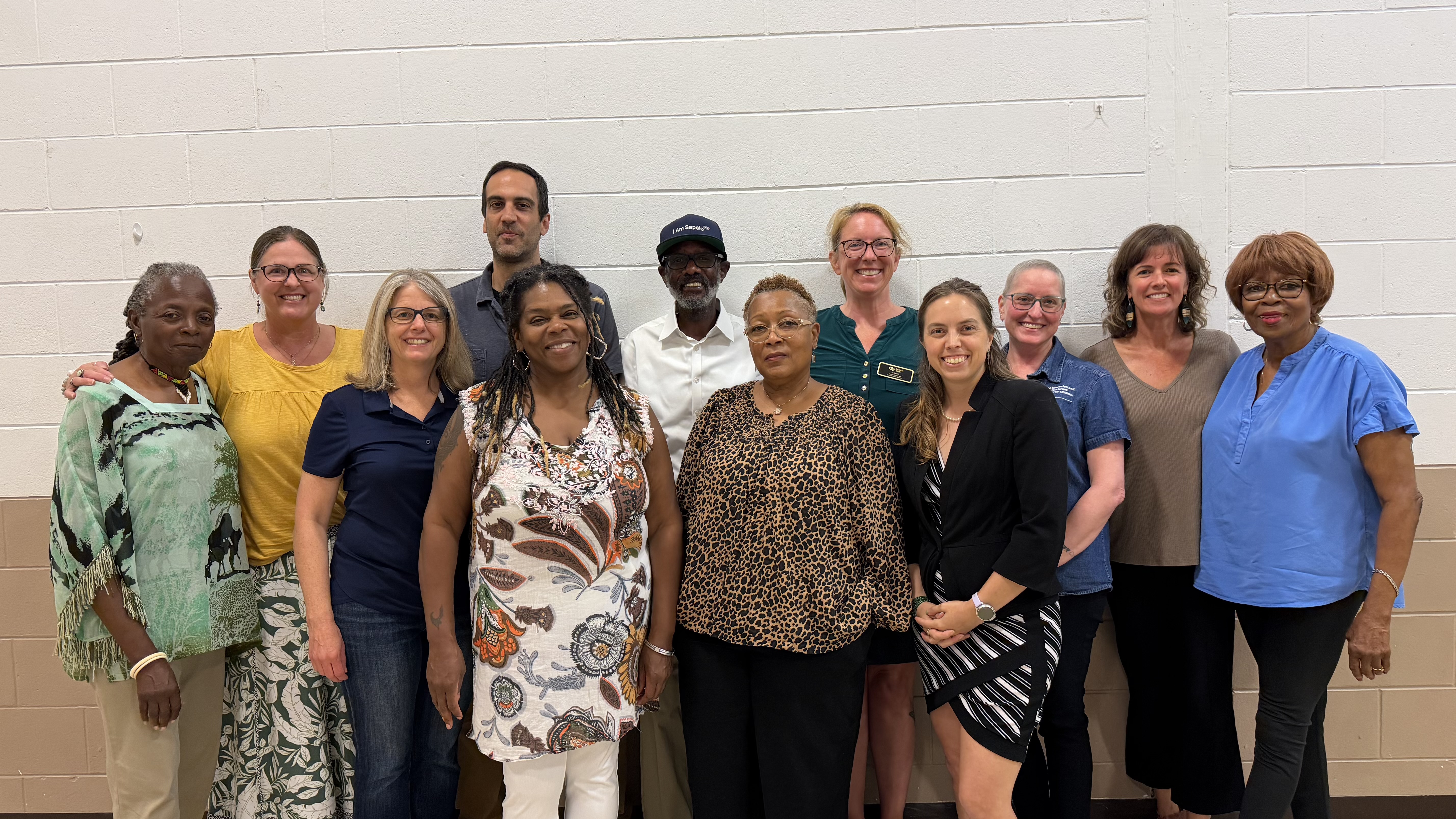 Some of the researchers and coastal community members participating in the study.  Front row: Melanie Pearson and Kasey McClary from Emory University, Semona Holmes from Urbana Perry Park Neighborhood Planning Assembly, and Rachael Thompson from Glynn Environmental Coalition.  Back row: Anita Collins from Urbana Perry Park Neighborhood Planning Assembly, Katy Smith from University of Georgia Marine Extension and Georgia Sea Grant, Noah Scovronick from Emory University, community organizer and activist Jazz 