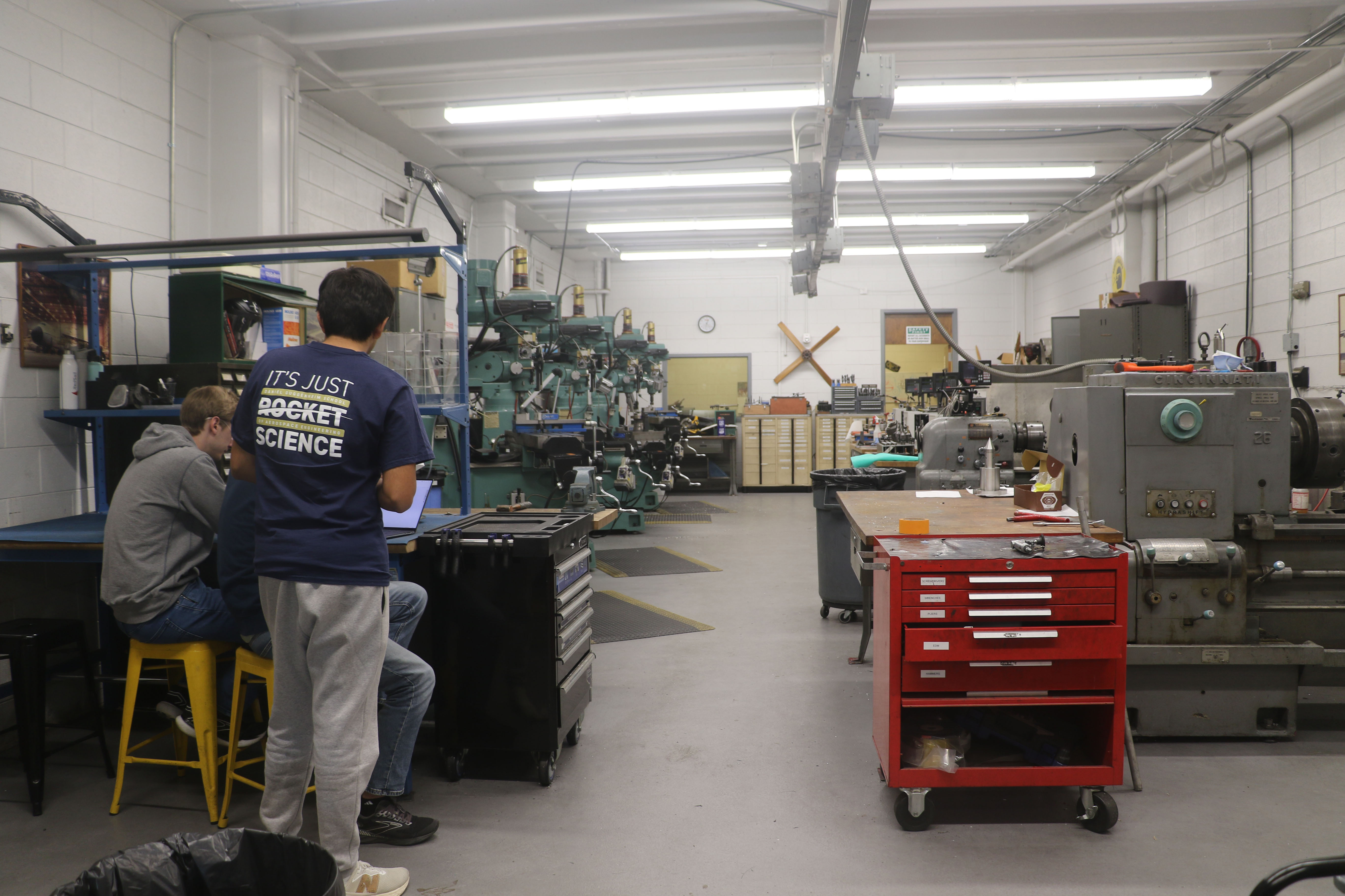 Machine shop with students