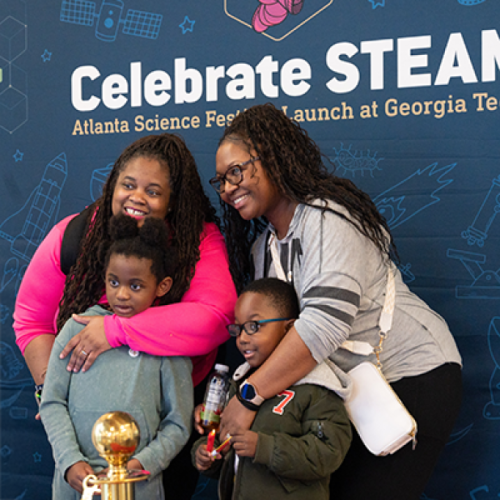 parents and two children at the Georgia Tech Atlanta Science Festival launch