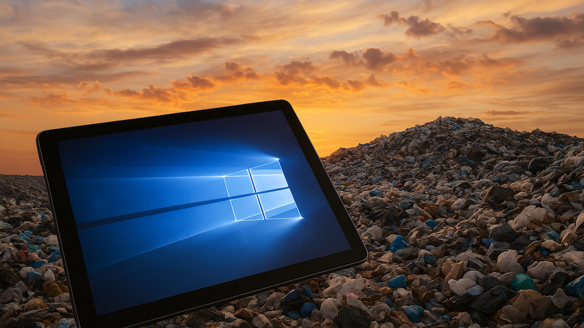 Windows device with a landfill in background