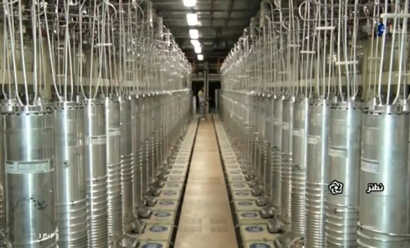 An image from Iranian television shows centrifuges lining a hall at Iran’s Natanz uranium enrichment facility in 2021. IRIB via APPEAR