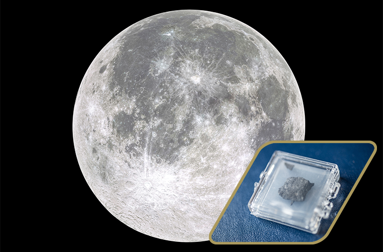 Photo of the moon with a lunar sample