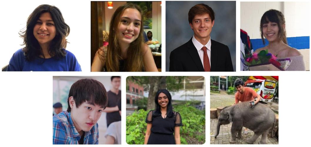 IPaT 2023 Summer Research Interns: Clockwise starting from the top left, Ritu Atreyas, Corinne Cutts, William Dyches, Alexa Hanna, Geehoon Jung, Amrita Manickandan, and Suchir Sur