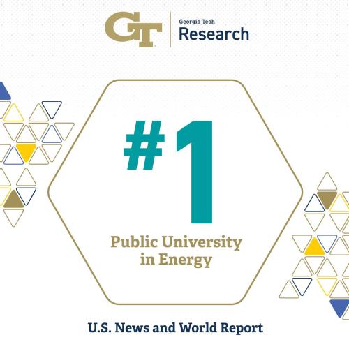 Graphic showing #1 public university in energy in Georgia Tech colors