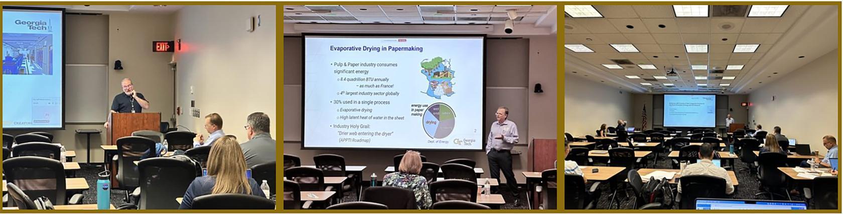 From the Left: Presentations by Chris Luettgen, Carson Meredith and Cyrus Aidun during the APPTI Net Zero Workshop