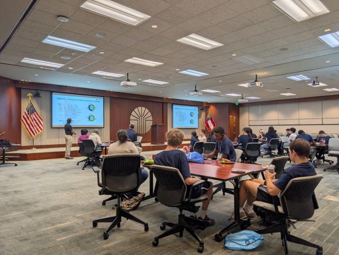 Oglethorpe Power’s George Mathai and Shane Tolbert, Green Power EMC’s distributed energy resources manager, discussing the roles of various generation sources and the benefits of a diverse portfolio 