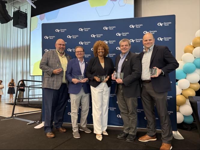 Photo of Aaron Stebner, David Bridges, Donna Ennis, Thomas Kurfess, Steven Ferguson with their interdisciplinary research awards