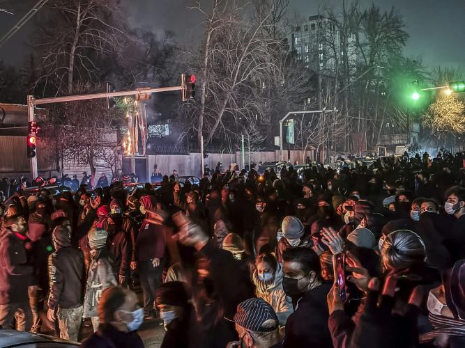 Protesters have filled the streets in Iranian cities, but the regime’s internet shutdown means little news gets in or out of the country. MAHSA/Middle East Images/AFP via Getty Images