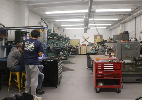 Machine shop with students