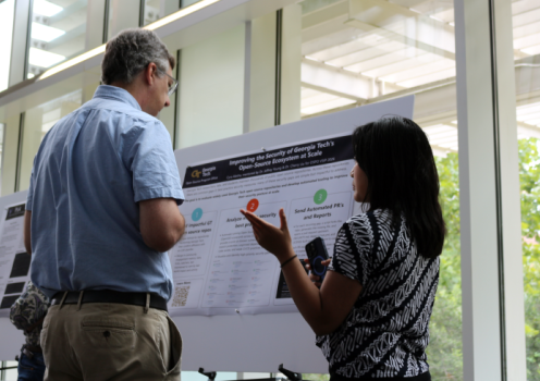People attending a scientific software poster session hosted by IDEaS and the OSPO at Georgia Tech