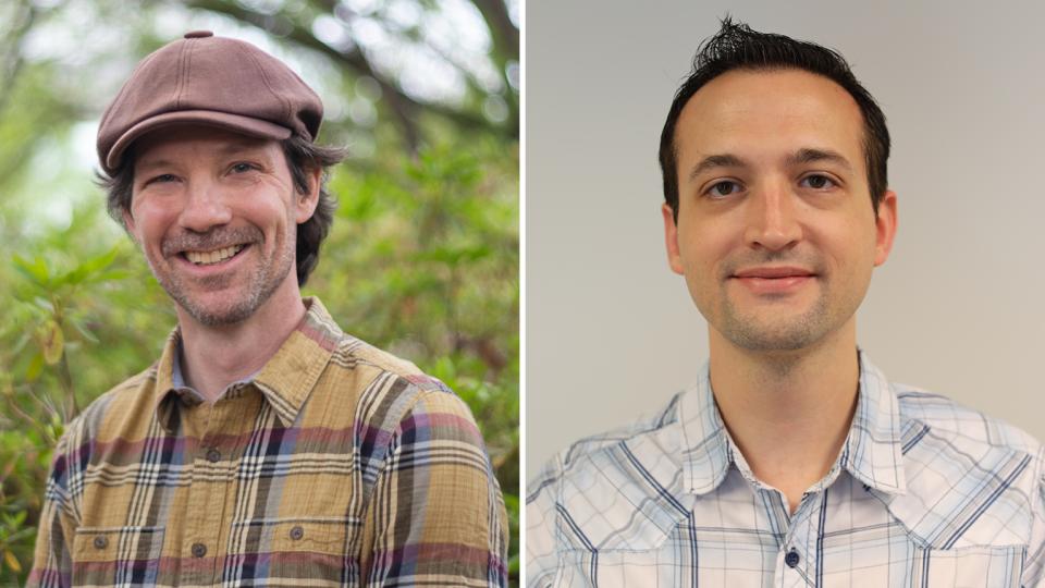 Mechanical Engineering and Biological Sciences Associate Professor Gregory Sawicki (left) and Mechanical Engineering Associate Professor Aaron Young.