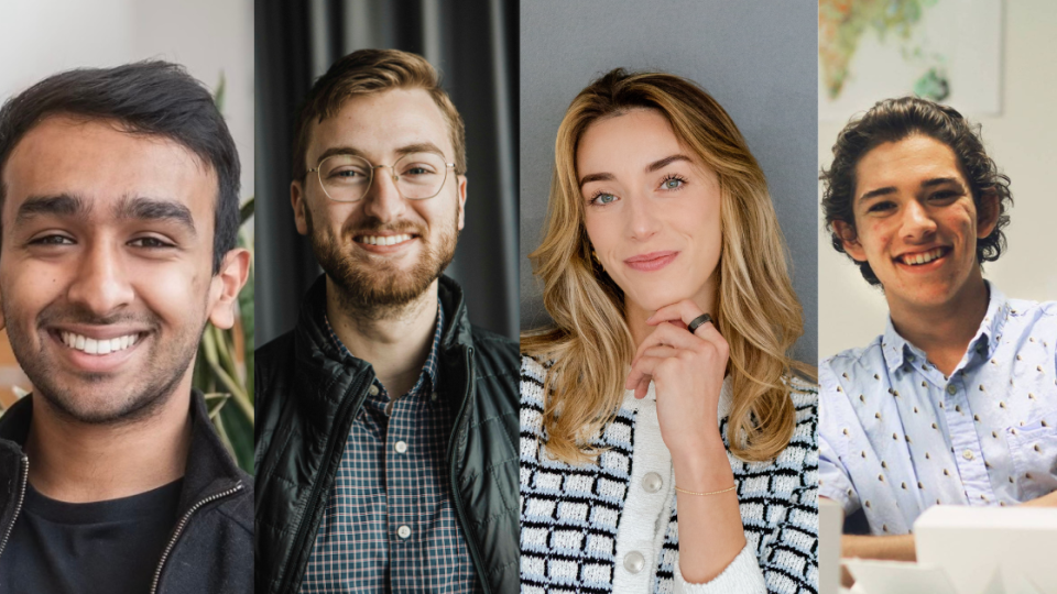 Pictured are Sohan Choudhury of Flint, Garrett Smiley of Sora Schools, Sarah Hamer of RetailReady, and Bruno Geoly  of Lumindt.