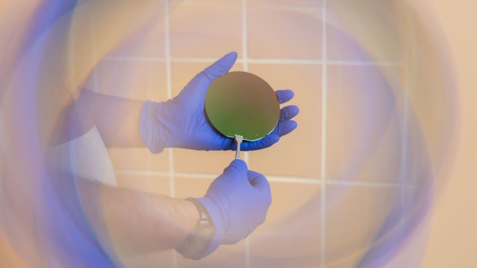 Photo of Silicon-on-insulator (SOI) wafer