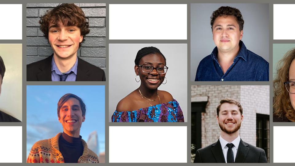 Photo collage of Jordan Hale, Jake Churchill, Henry Kantrow, Betina Arkhurst, Andrew Hill, Jacob Tjards, Emily Marshall