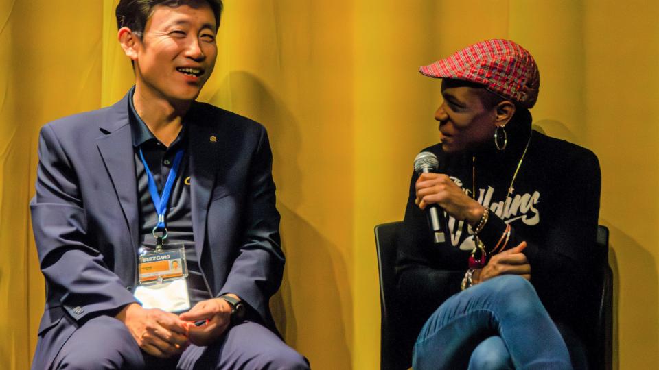 Jung-ho (John) Lewe (left) of the Georgia Tech Aerospace Systems Design Laboratory at Georgia Tech and Erica Holloman-Hill (right)