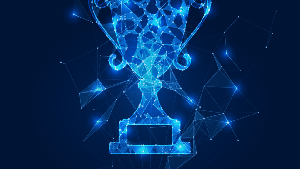 Data points arranged into an award cup.