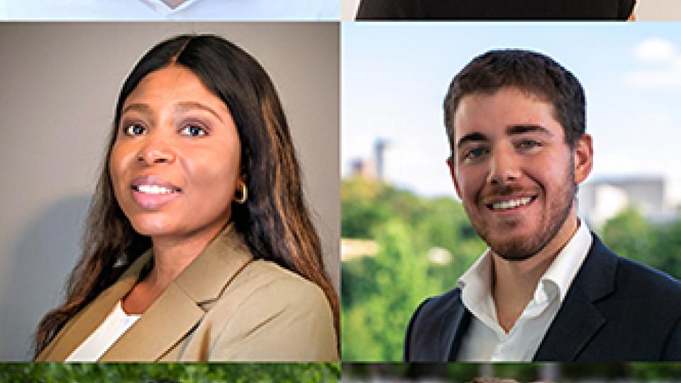 Montage of portraits of the inaugural class of BBISS Graduate Fellows. L to R, top to bottom, Oliver Chapman, Meaghan Conville, Olianike Olaomo, Carlos Fernandez, Vishal Sharma, and Sarah Roney.