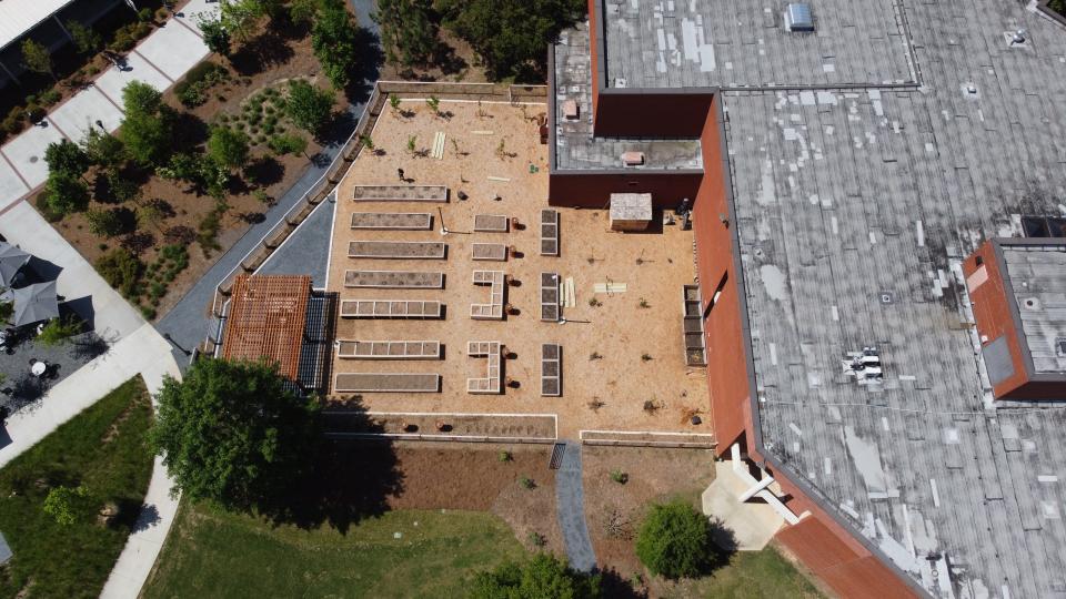 Bird's eye view of the expanded Community Garden 