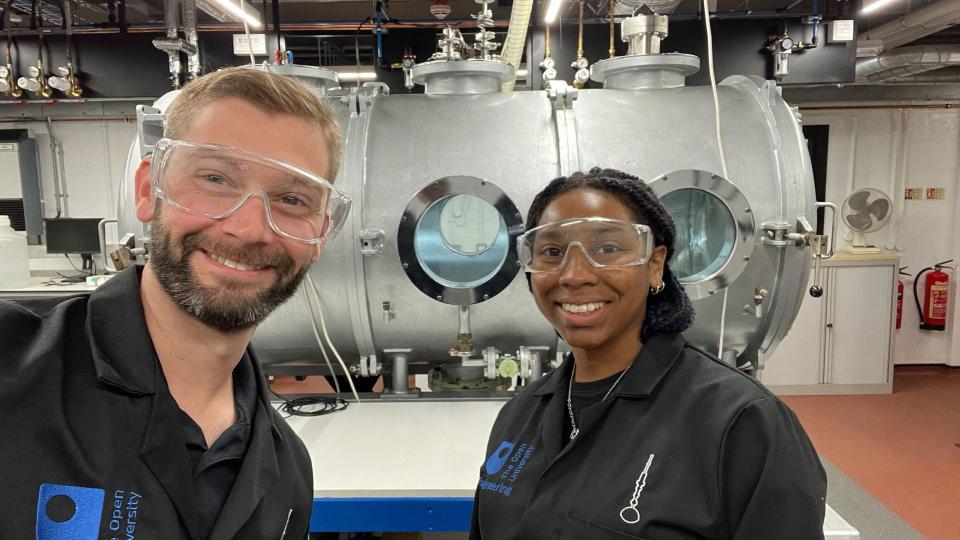 Jacob Adler (left) and Sharissa Thompson (right) conducting research.