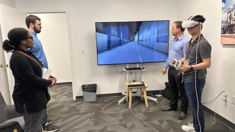  Georgia Tech student trying the virtual reality software systems at the Valmet Lab