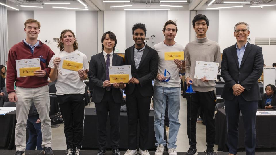 The winners of the Fall 2024 I2P Showcase stand together in Exhibition Hall.