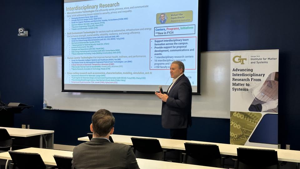 Eric Vogel gives opening remarks at the IMS opening showcase