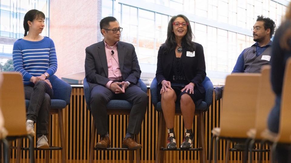 Sustainability Showcase panel discussion, L to R - Iris Tien, Donn Digamon, Ria Aiken, Tejas Kotak, and Jason Stott (not pictured)