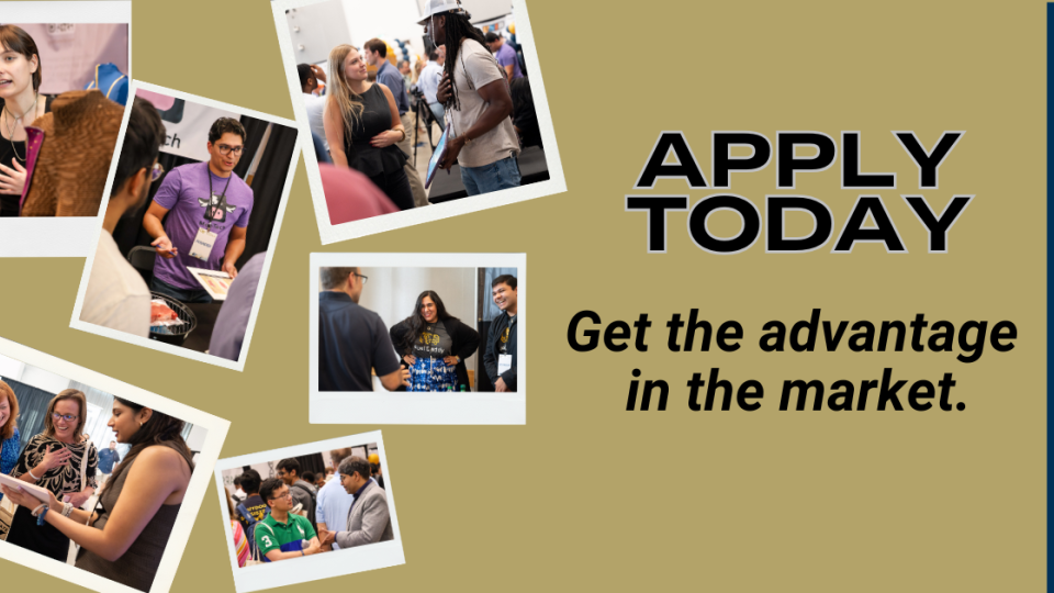 Various founders pitch at Demo Day. "Apply for today. Get the advantage in the market."