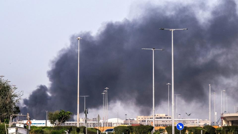 Smoke rises in Abu Dhabi on March 1, 2026, after Iranian drone strikes around the city, including on data centers. Ryan Lim/AFP via Getty Images