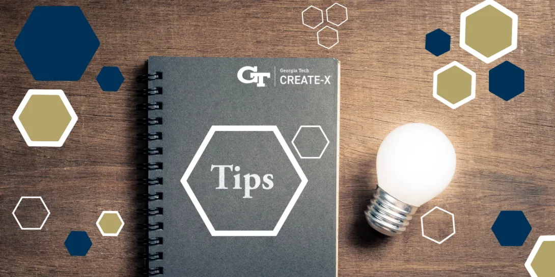 Image of a notebook and lightbulb. The notebook reads "CRAETE-X Tips"