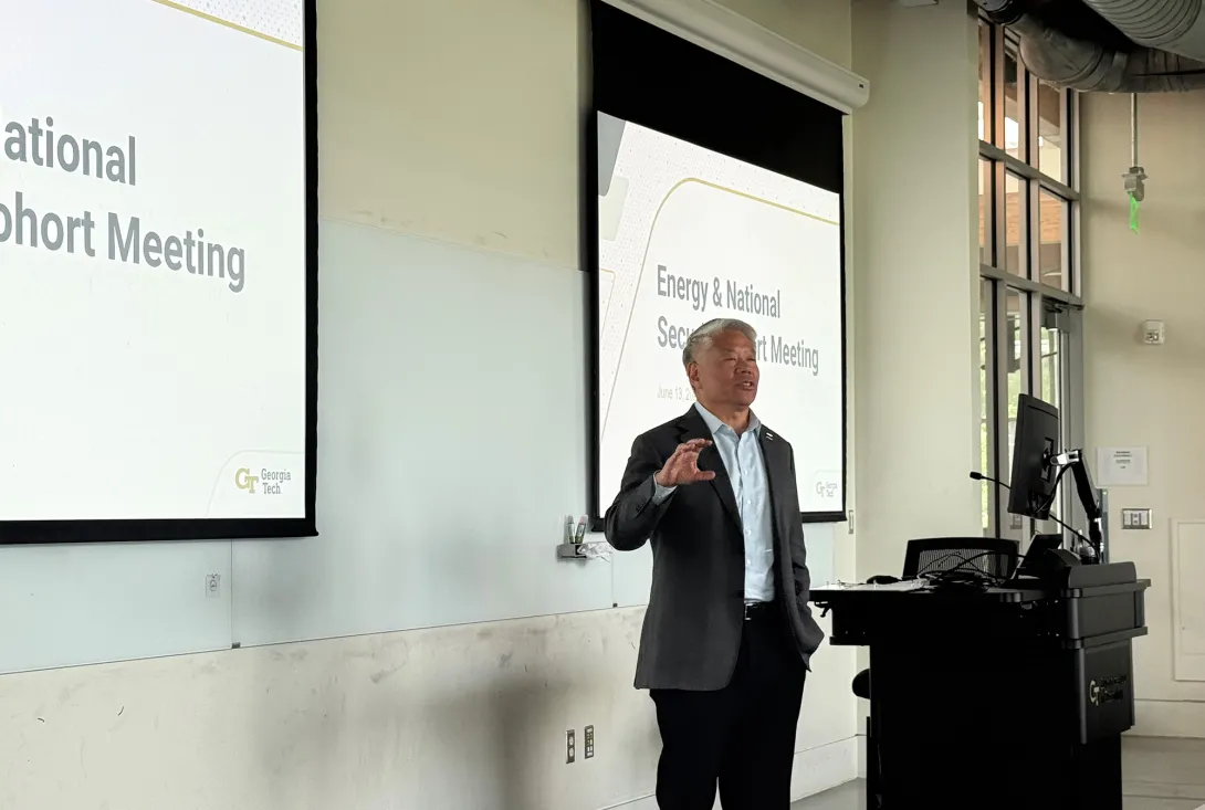 John Tien, SEI Distinguished External Fellow sharing remarks at the Energy and National Security Cohort Meeting