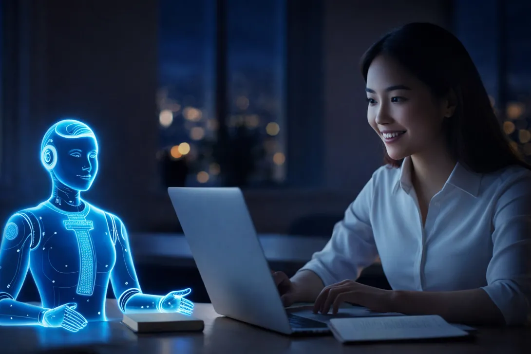 Illustration of an AI tutor helping a student