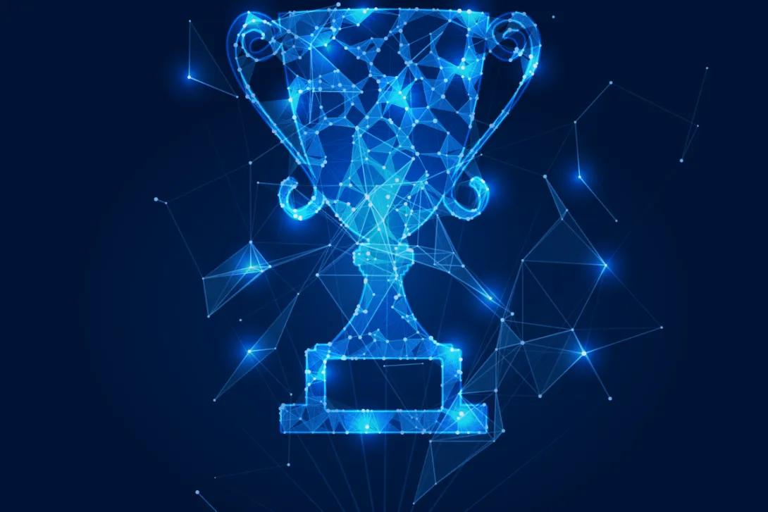 Data points arranged into an award cup.
