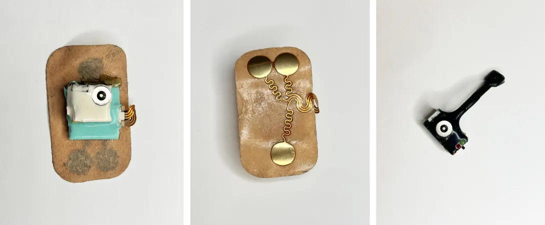 Wearable chest-mounted patch and forehead-mounted pulse oximeter shown close-up