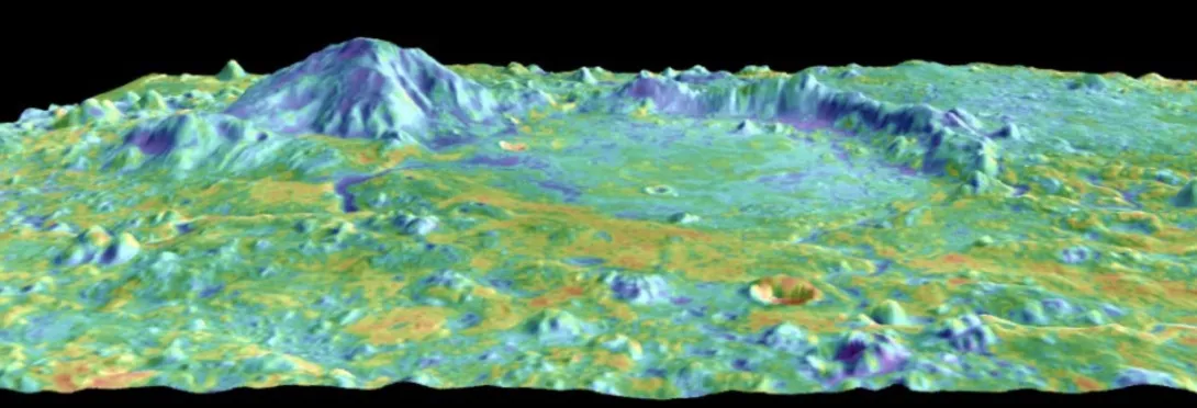 An image from the publication showing an oblique view from north-northeast of Jezero crater, with topography exaggerated ~3x