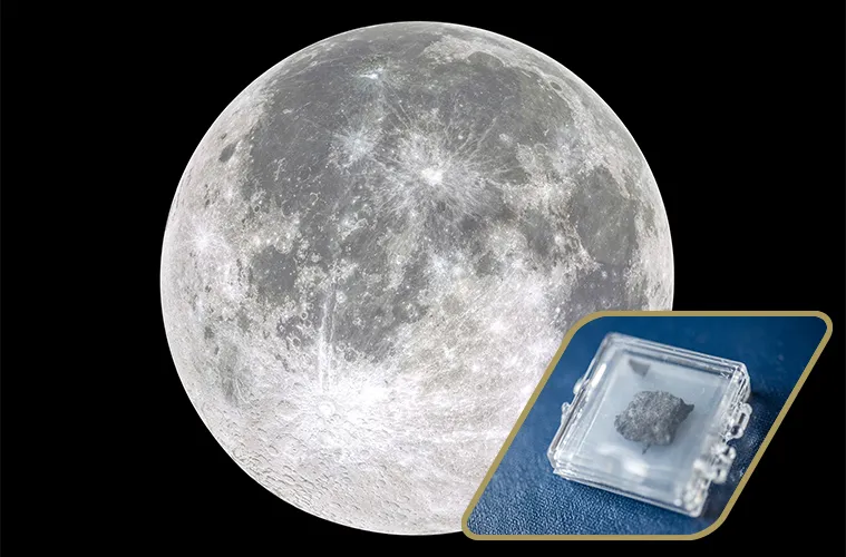 Photo of the moon with a lunar sample