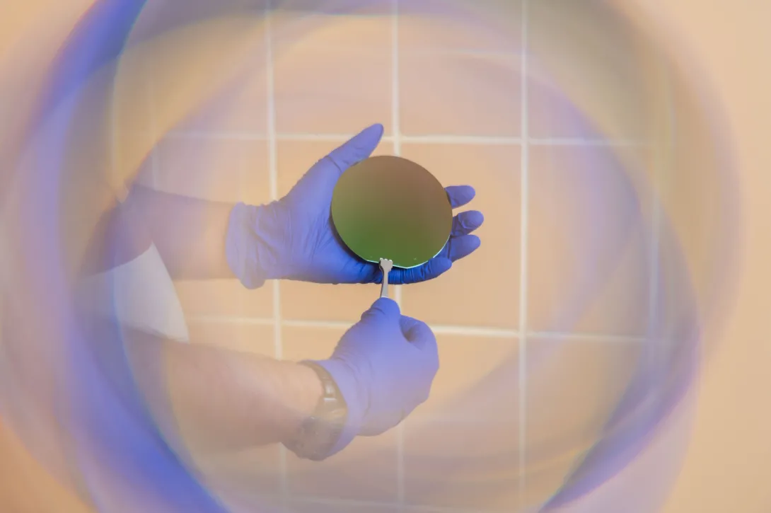 Photo of Silicon-on-insulator (SOI) wafer