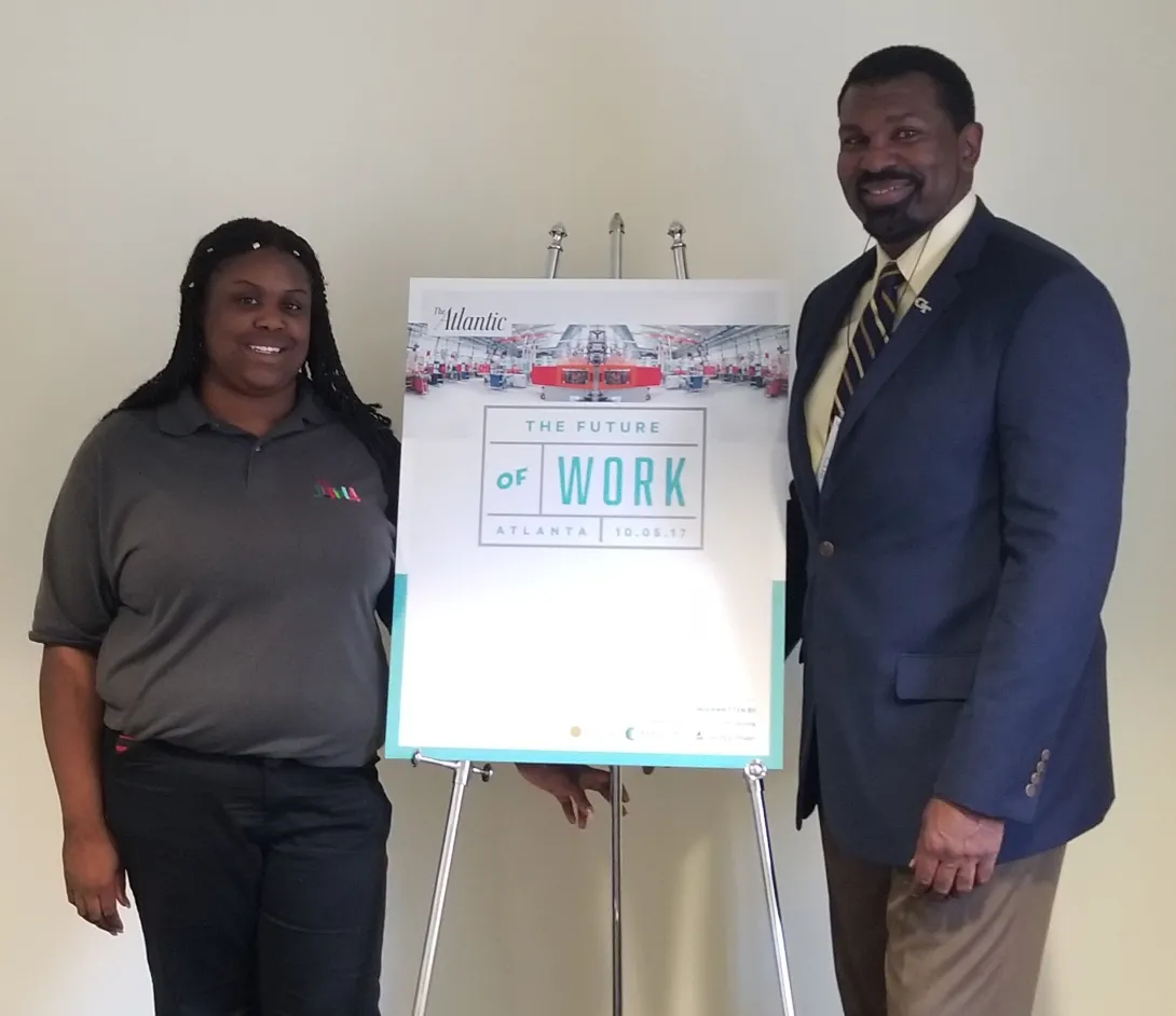 Zaria Walker, Logistics Education And Pathways (LEAP) participant with Chuck Easley, program manager with the Georgia Tech LEAP program