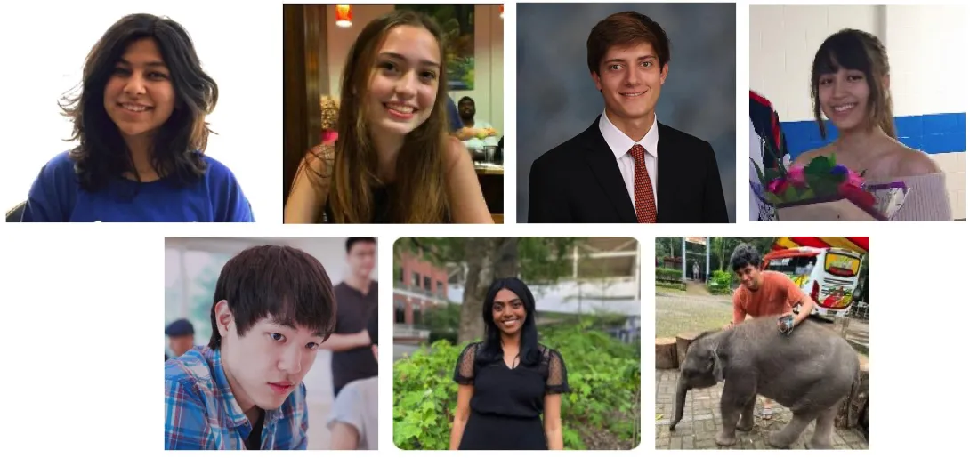 IPaT 2023 Summer Research Interns: Clockwise starting from the top left, Ritu Atreyas, Corinne Cutts, William Dyches, Alexa Hanna, Geehoon Jung, Amrita Manickandan, and Suchir Sur