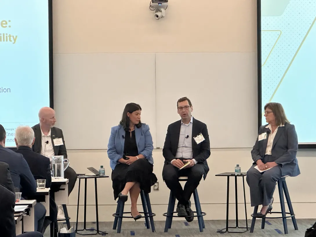 Moderator Scott McWhorter (Strategic Energy Institute), with Panelists Neva Espinoza (EPRI), Sherman Knight (Competitive Power Ventures), and Barbara Hampton (Georgia Transmission Corporation)