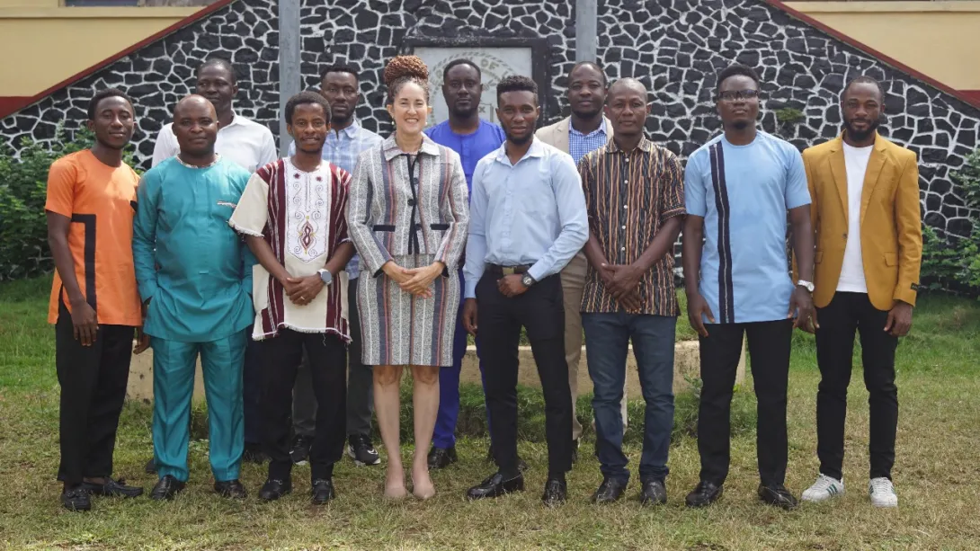 University of Liberia President Layli Maparyan is pictured with students starting the Georgia Tech Online Master Program in Computer Science this fall 2025.