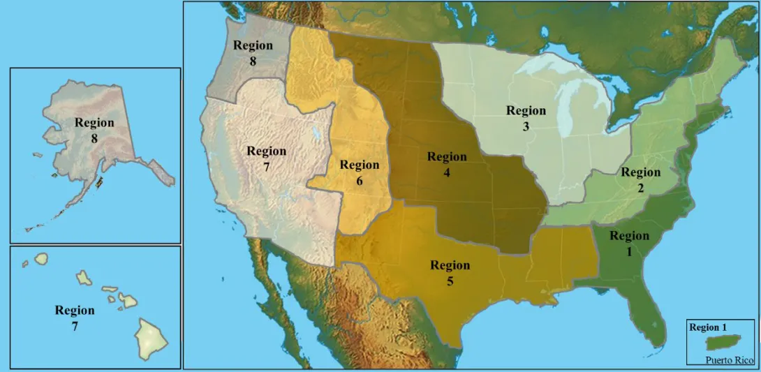 United States map showing the eight regions of the CORE-CM Initiative. Courtesy: Department of Energy Core-CM Initiative