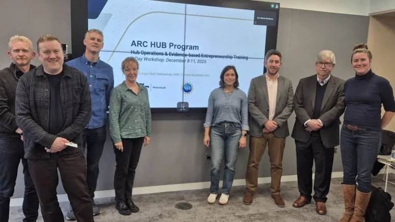 VentureLab leaders and ARC Hub participants pose for a group photo during a research commercialization training in Ireland.