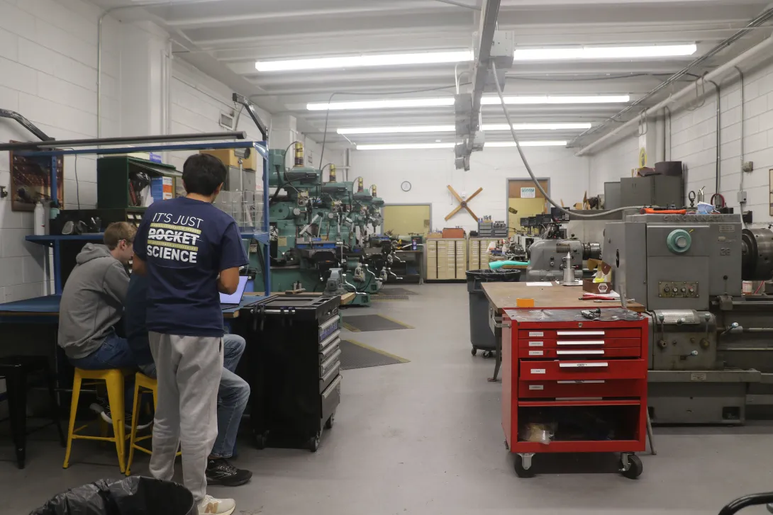 Machine shop with students