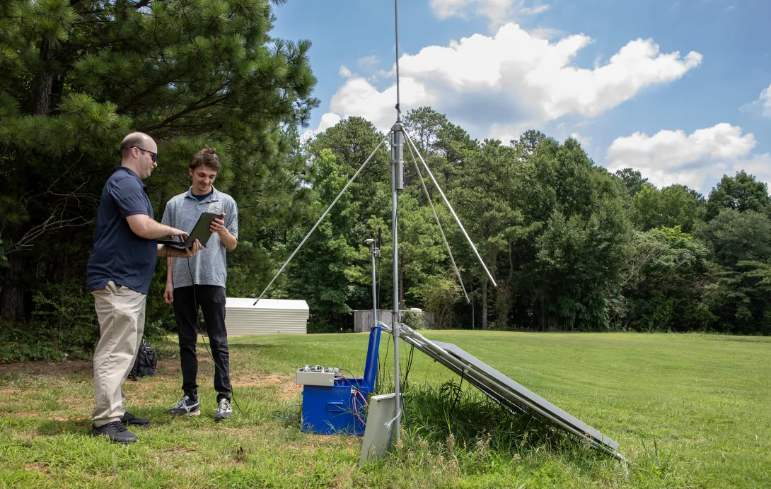 Researchers set up a lightning mapping array unit at a location near Atlanta