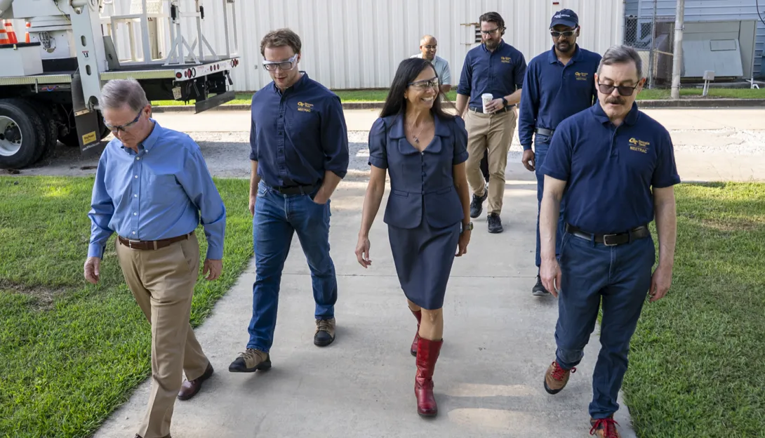 Department of Energy Office of Electricity Assistant Secretary Catherine Jereza (center) tours NEETRAC's research and testing facilities at GeorgiaTech. The visit highlighted the center's work with utilities, manufacturers, and government partners to address emerging challenges facingthe nation's electric grid.