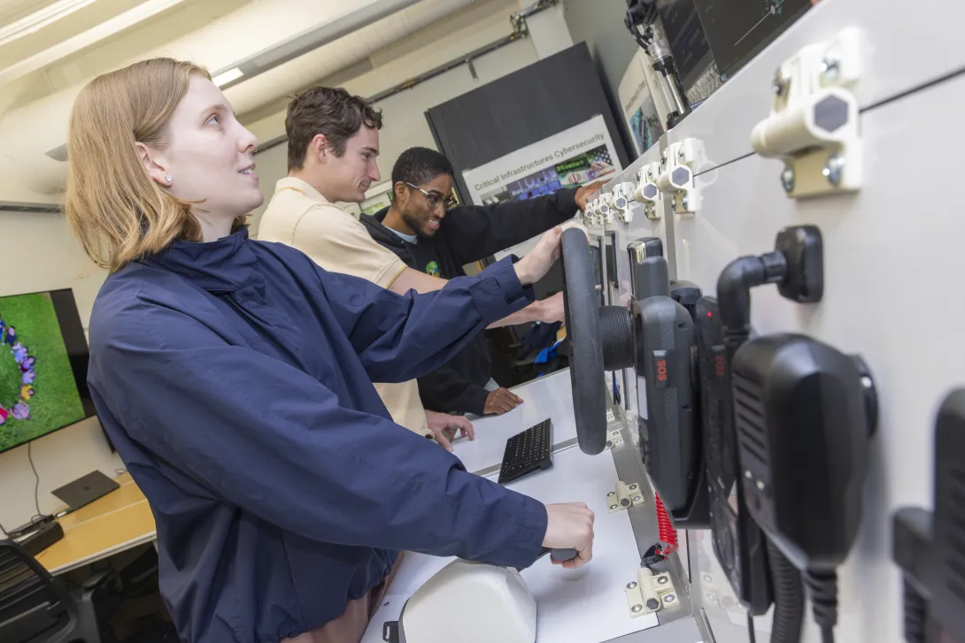 A woman working on a simulated ship