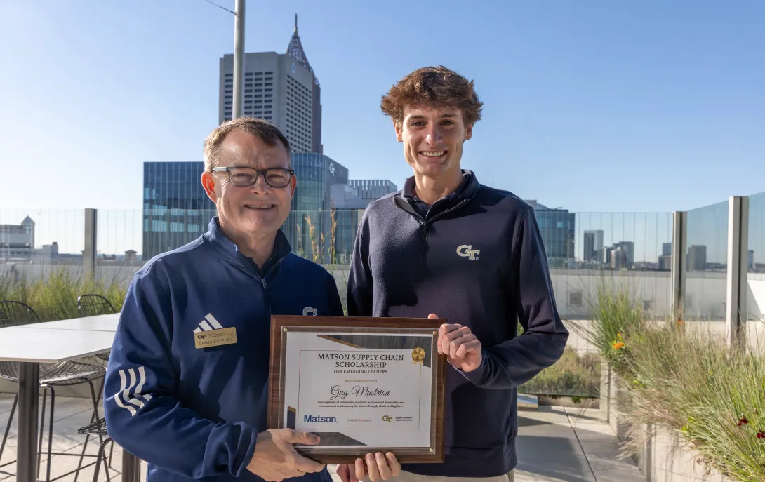 Chris Gaffney (left) and Guy Mastrion (right) on the 15th floor George Tower Herren Family Rooftop Terrace (credit Joshua Smith)